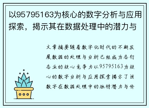 以95795163为核心的数字分析与应用探索，揭示其在数据处理中的潜力与价值